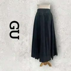 GU プリーツスカート ミモレ丈 フレアスカート (L) ブラック ウエストゴム