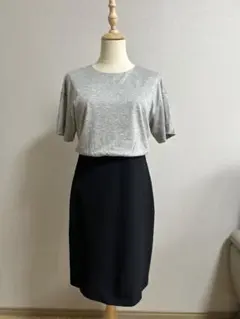 23区 ドッキング 異素材 半袖 切り替え カットソー ワンピース オフィス 夏