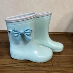 arisana ミントカラー　リボン付レインブーツ　長靴　17cm 水色