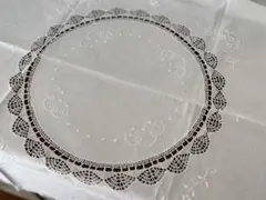 フランス 大判 テーブルクロス リネン 刺繍 花 麻 ベージュ ヴィンテージ フランス 大判 テーブルクロス リネン 刺繍 花 麻 ベージュ