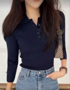 SHEIN ネイビー 長袖ニット ネイビー