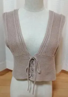 GU ニットビスチェ　ピンクベージュ　レイヤードベスト Mサイズ