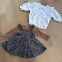 チェック柄ワンピース トップス 2枚セット