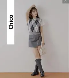 Chico アーガイルルーズベストセット セール　新品　ニット　スタイルアップ
