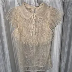 アイボリー レース フリル襟 半袖ブラウス