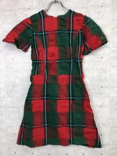 昭和レトロ ハンドメイド 古着 シボ感 シアサッカー チェック柄 半袖ワンピース