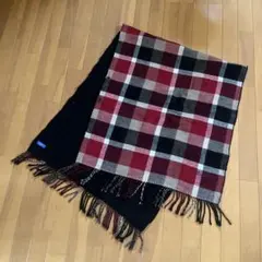 ブルーレーベル　チェック柄　ストール　ウール　大判　リバーシブル　マフラー　赤