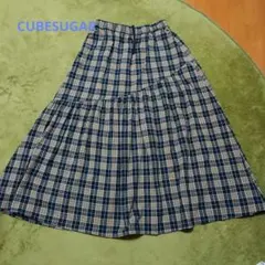 CUBESUGAR チェック柄フレアスカート ネイビー系