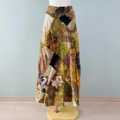 総柄 パッチワーク ロング 巻きスカート N497