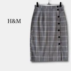 極美品✨エイチアンドエムH&M　タイトスカート膝ひざ丈チェック柄ラップ風　グレーのサムネイル