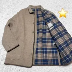 パパス ウールコットン ダブルフェイス ステンカラーコート 牛革パイピング 48