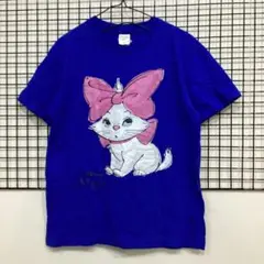 A681 ディズニー　マリー　プリント　Tシャツ ねこ　リボン　ブルー　S 美品