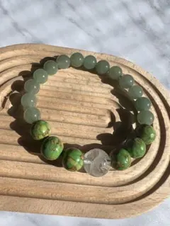 B13 水晶　グリーンアベンチュリン　龍彫り　ブレスレット