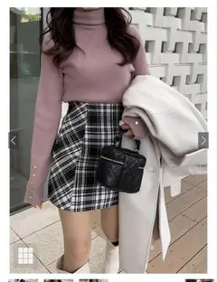 パンツ付きチェック柄ミニスカート ブラック系