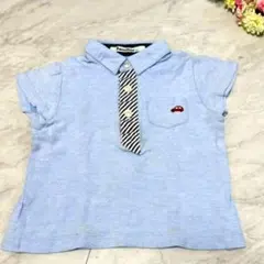 ファミリア キッズ半袖ポロシャツ　刺繍 青 90夏服男の子コーデ