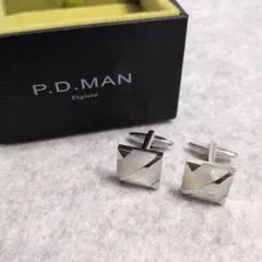 P.D.MAN England 白蝶貝 カフリンクス スクエア 白 シルバー