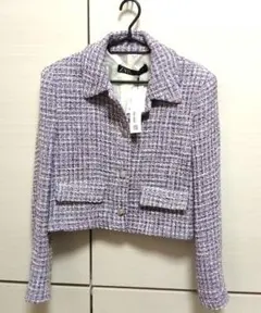 新品 ZARA ツイードジャケット パープル M