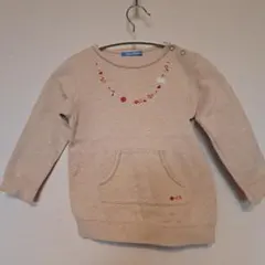 Familiar　ベージュ 花柄刺繍 長袖カットソー 100cm