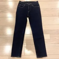 【美品】ユニクロ　ストレッチスリムストレートジーンズ　ネイビー　23 S デニム