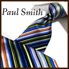 美品 ポールスミス ネクタイ シルク ストライプ マルチカラー 黒 青 緑