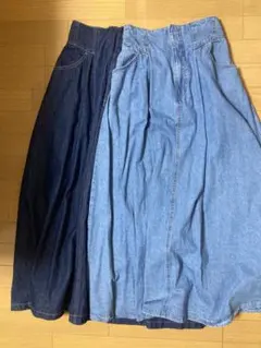 デニムロングスカート　インディゴブルー ライトブルー色違いセット