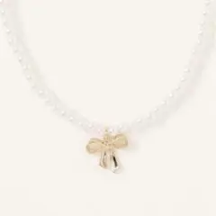 ヘザー　Heather ネックレス　パール風　リボン　ゴールド　アクセサリーのサムネイル
