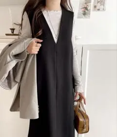 ポケット付 Vネック ワンピース(ロング丈)