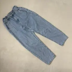 良品★ZARA ハイウエストデニム カジュアル ウエストゴム M ライトブルー