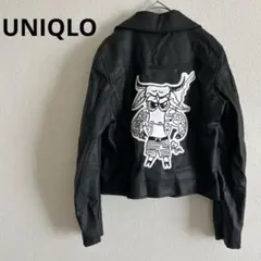 【希少】UNIQLO ネオレザーライダースダブルジャケット　S 黒　刺繍入り
