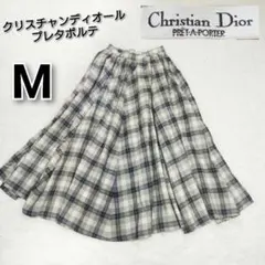 Christian Dior グレー チェック フレアスカート M ヴィンテージ