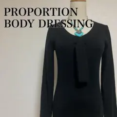 プロポーションボディドレッシング 毛100% リボン付Vネックニット ブラック2