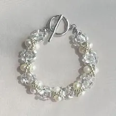 p04 淡水パール ファルファーレ ブレスレット チェコビーズ クリア シルバー