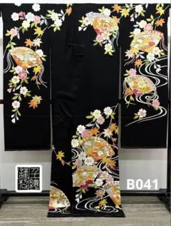 千總謹製 落款入 振袖 仮絵羽 未仕立て品 金駒 金彩 正絹 八掛付き B041のサムネイル