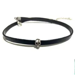 本革 レザー チョーカー ネックレス ドクロ