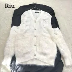 Riu Fur switching knit cardigan オフショルダー