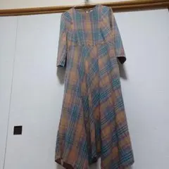 チェック柄 七分袖 Aラインワンピース