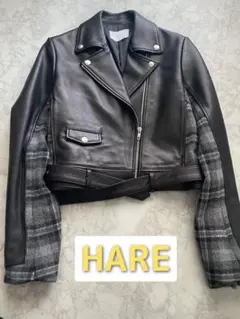 HARE ライダースジャケット 羊革 切替 ウール