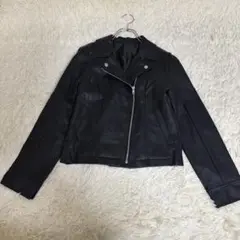 シングルライダースジャケット　マットな黒　合成皮革　Mサイズ　ブラック