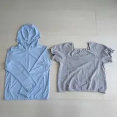 【美品】ユニクロ / エアリズムパーカー・ストライプトップス（150）2点セット