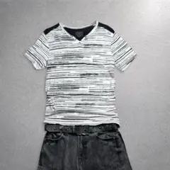 00s camo vneck tee gray y2k cboy grunge - メルカリ