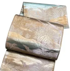 AA16袋帯 六通柄 金銀糸　草 花柄 正絹 着物