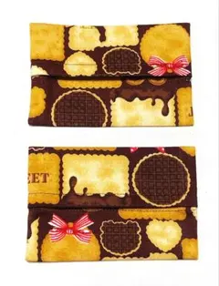 ポケットティッシュケース　ビスケット柄　ブラウン系　茶色　ハンドメイド