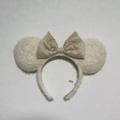 ミニーカチューシャ ホワイトベージュリボン