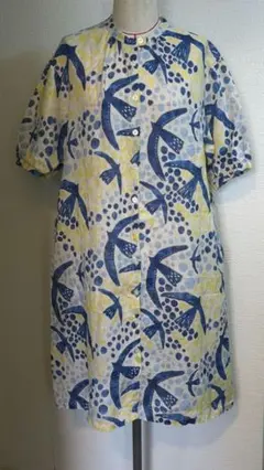 グラニフ麻100% 鳥と水玉模様のワンピース