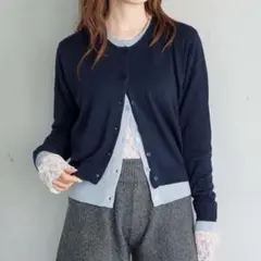 tiptop 配色レイヤードクルーネックカーディガン ネイビー