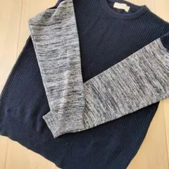 INHERITインヘリット バイカラーウール混ニット ネイビー L