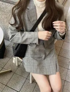 グレー チェック柄 セットアップ