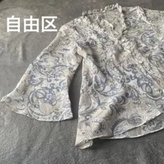 自由区 ペイズリー柄シフォンブラウス 40 貝ボタン ベルスリーブ オンワードのサムネイル