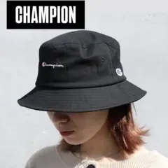 公式【CHAMPION 】バケットハット ブランドロゴ 黒 FREE　男女