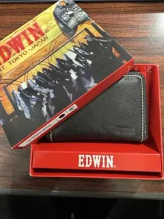EDWIN 黒 レザー 小銭カード財布 箱付きのサムネイル